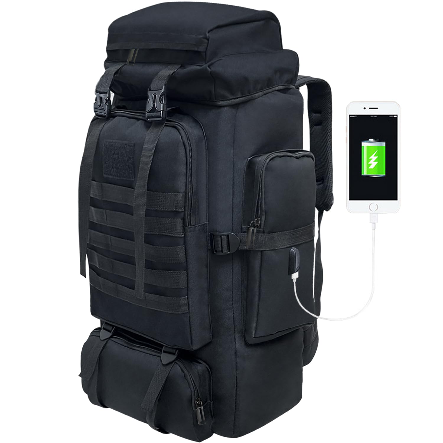 Vaupan 80L Military Tactical Backpack with USB Port, charge your phone without touching the main compartment